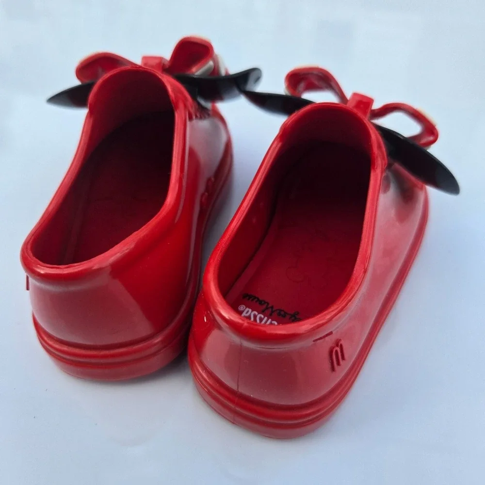 Mickey Mouse Jelly Shoes Girl Kid 3D Bowknot Loafer Minnie Mouse Rain Boot (US6)